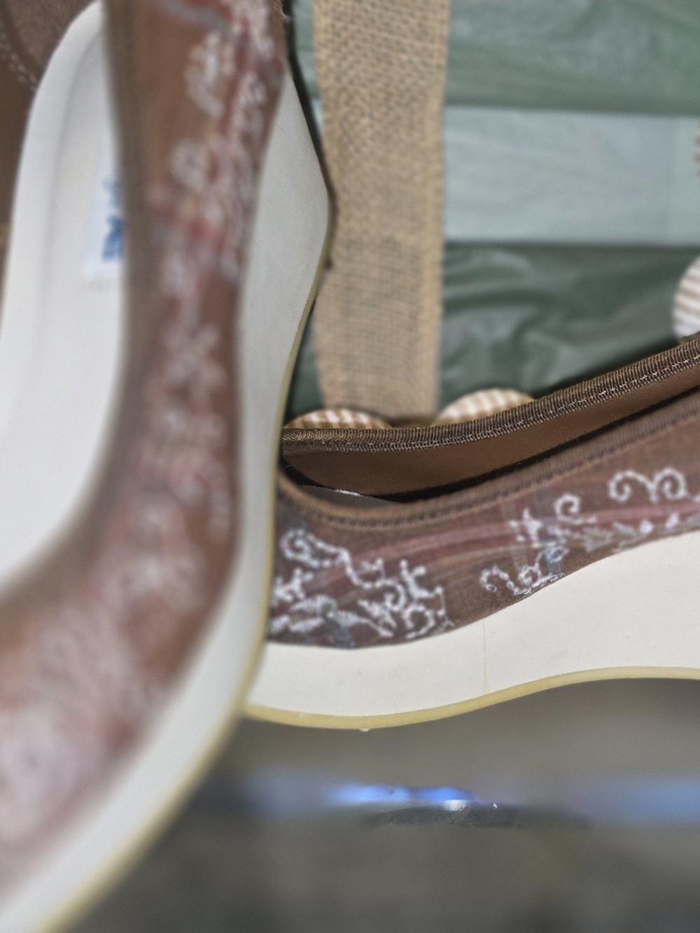 American Eagle Outfitters Brown Floral Embroidered Wedge Slip-On
